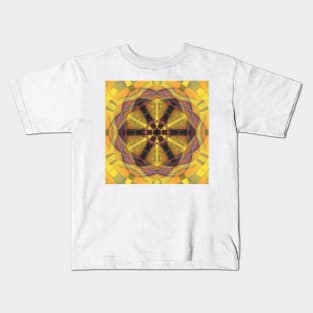 bright orange gold kaleidoscopic pattern and hexagonal design Kids T-Shirt